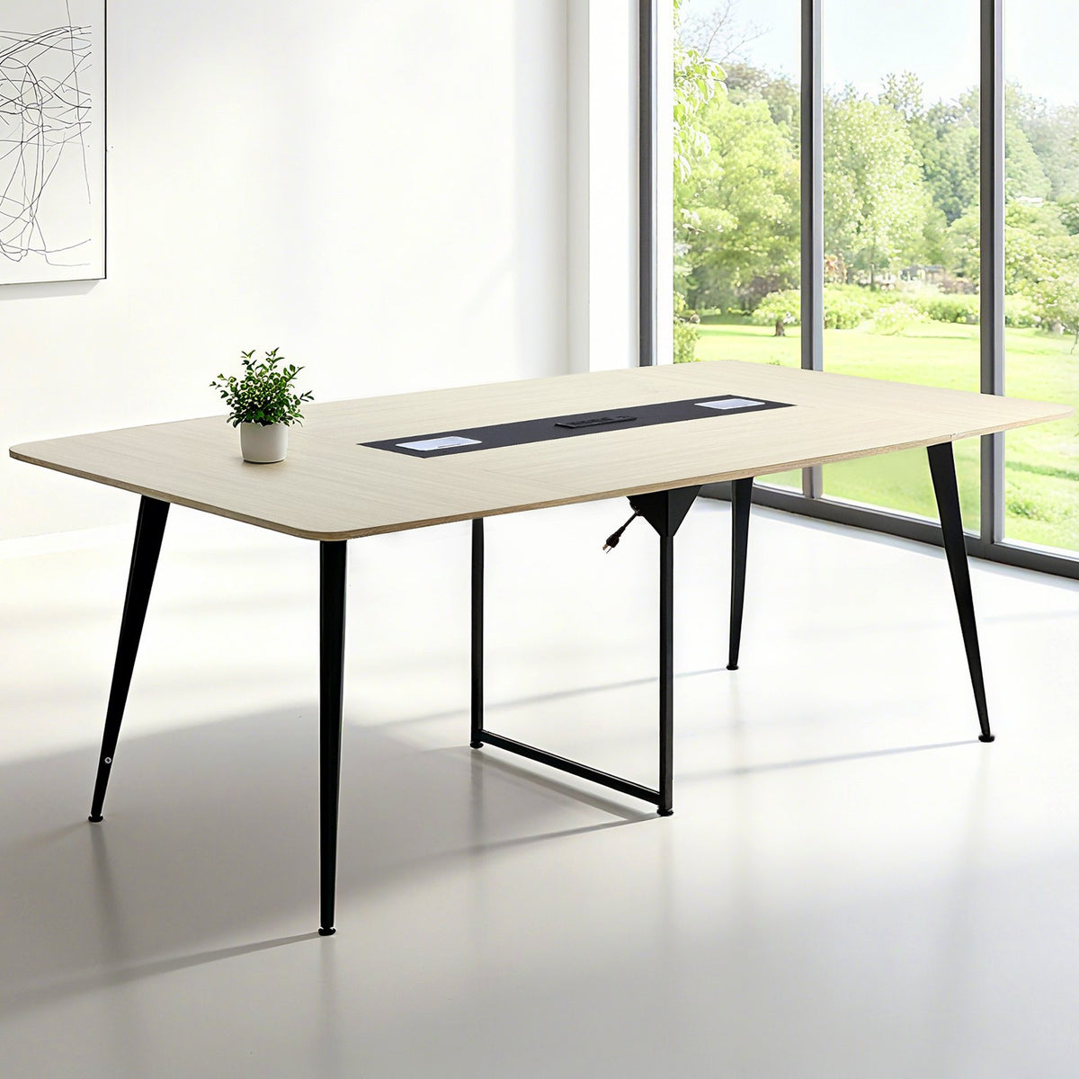 VEVOR Conference Table, 8 ft Boat Shaped Office Meeting Table with Charge Station for 10 Person, Modern Boat Seminar Meeting Desk with Metal Legs for Office, Boardroom, Conference Room, Easy Assembly - BGHYZCX8FT1JXVIB8001V1 - view 9