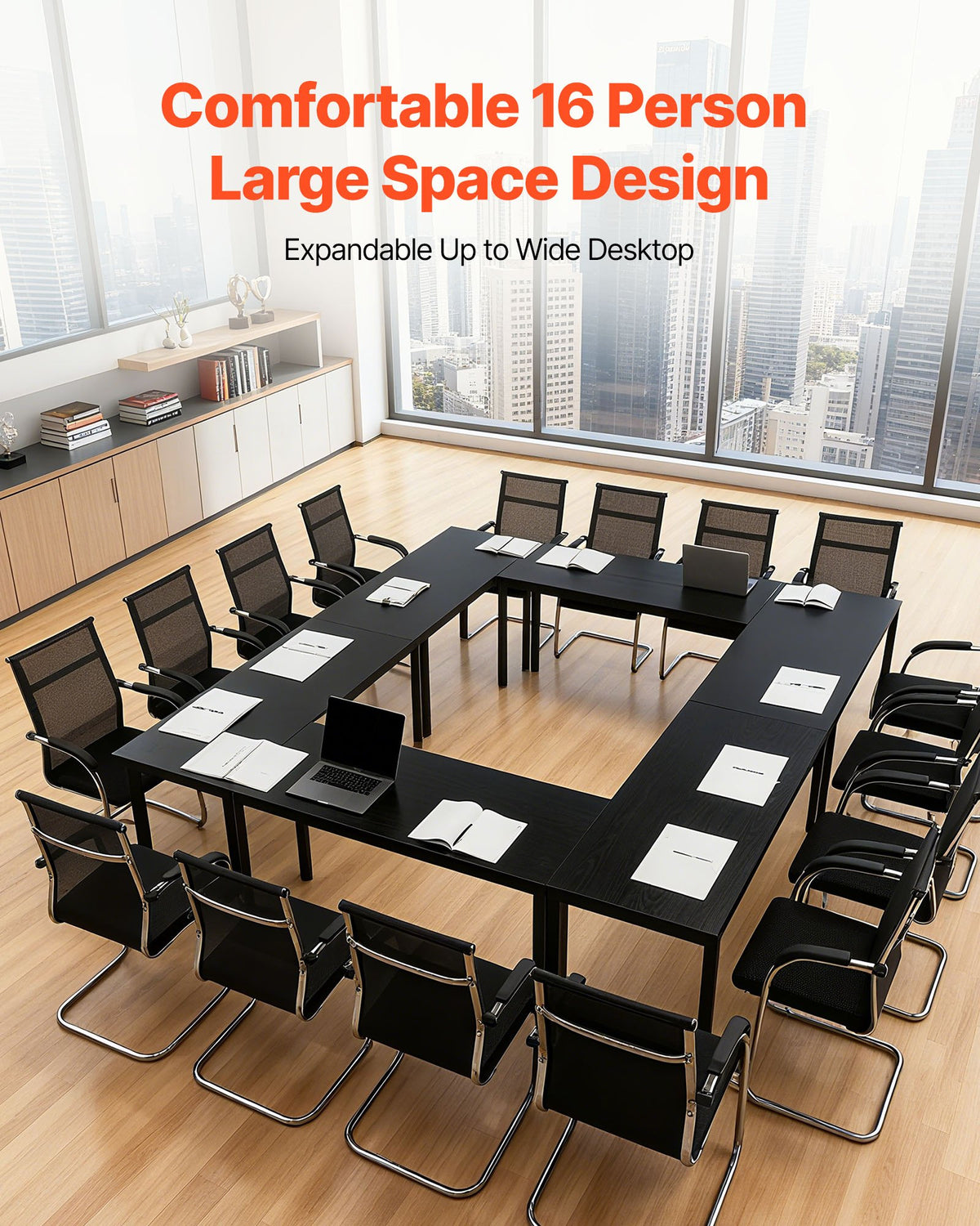 VEVOR Conference Table, Set of 6, 4.5 ft Office Meeting Table for 16 Person, Flexible Combination Desk Set, Modern Rectangle Meeting Desk with Metal Legs for Office, Conference Room, Easy Assembly - BGHYZJX45FT641LV2001V0 - view 3