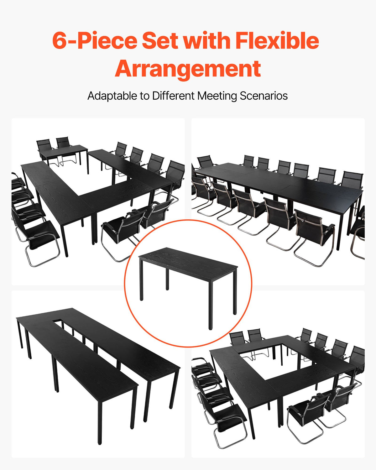VEVOR Conference Table, Set of 6, 4.5 ft Office Meeting Table for 16 Person, Flexible Combination Desk Set, Modern Rectangle Meeting Desk with Metal Legs for Office, Conference Room, Easy Assembly - BGHYZJX45FT641LV2001V0 - view 5