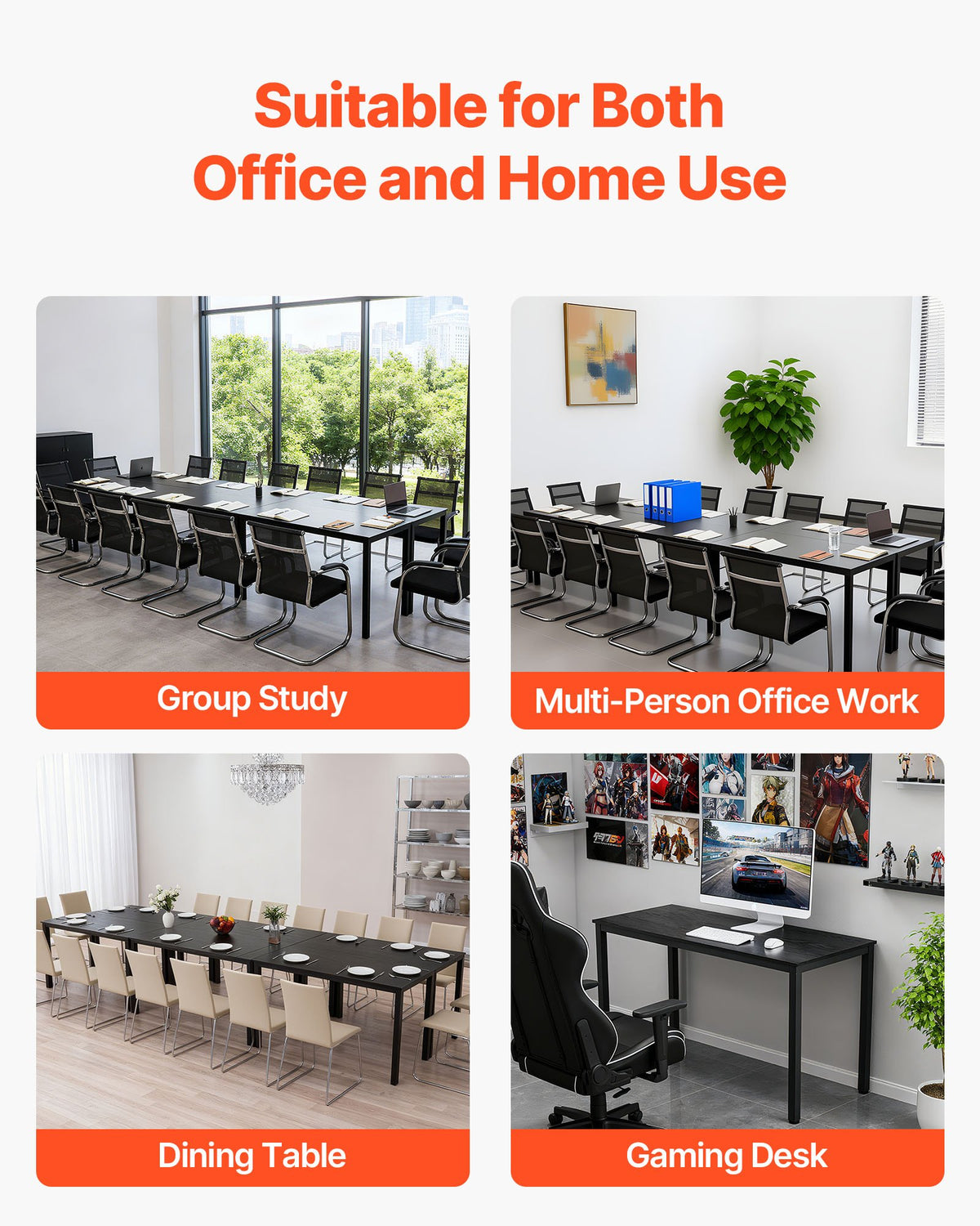 VEVOR Conference Table, Set of 6, 4.5 ft Office Meeting Table for 16 Person, Flexible Combination Desk Set, Modern Rectangle Meeting Desk with Metal Legs for Office, Conference Room, Easy Assembly - BGHYZJX45FT641LV2001V0 - view 7