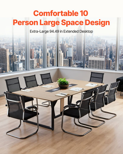 VEVOR Conference Table, 8 ft Office Meeting Table for 10 Person, Modern Rectangle Seminar Desk with Metal Legs, Large Meeting Desk Ideal for Office, Boardroom, Conference Room, Easy Assembly, Brown - BGHYZJX8FT00MUW5E001V0 - view 3