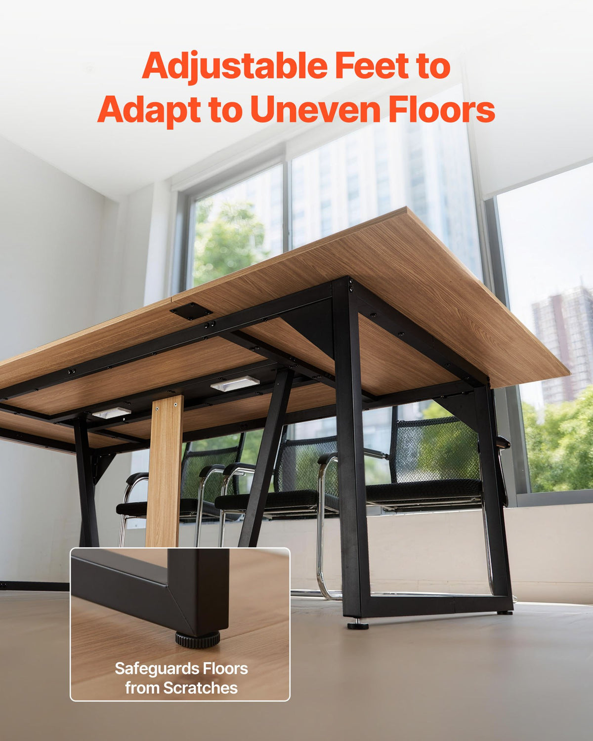 VEVOR Conference Table, 8 ft Office Meeting Table for 10 Person, Modern Rectangle Seminar Desk with Metal Legs, Large Meeting Desk Ideal for Office, Boardroom, Conference Room, Easy Assembly, Brown - BGHYZJX8FT00MUW5E001V0 - view 6