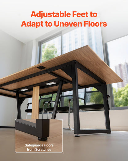 VEVOR Conference Table, 8 ft Office Meeting Table for 10 Person, Modern Rectangle Seminar Desk with Metal Legs, Large Meeting Desk Ideal for Office, Boardroom, Conference Room, Easy Assembly, Brown - BGHYZJX8FT00MUW5E001V0 - view 6