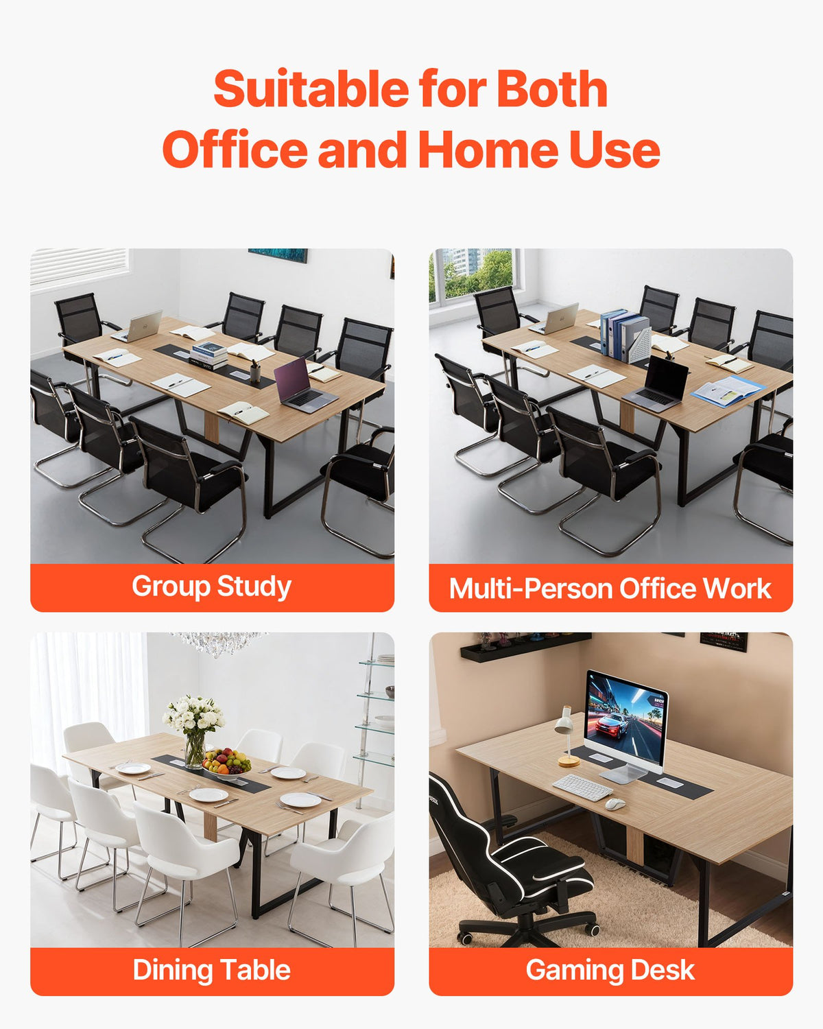 VEVOR Conference Table, 8 ft Office Meeting Table for 10 Person, Modern Rectangle Seminar Desk with Metal Legs, Large Meeting Desk Ideal for Office, Boardroom, Conference Room, Easy Assembly, Brown - BGHYZJX8FT00MUW5E001V0 - view 7