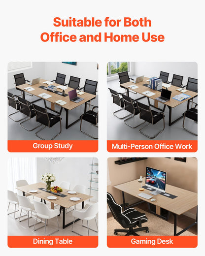 VEVOR Conference Table, 8 ft Office Meeting Table for 10 Person, Modern Rectangle Seminar Desk with Metal Legs, Large Meeting Desk Ideal for Office, Boardroom, Conference Room, Easy Assembly, Brown - BGHYZJX8FT00MUW5E001V0 - view 7