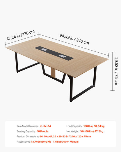 VEVOR Conference Table, 8 ft Office Meeting Table for 10 Person, Modern Rectangle Seminar Desk with Metal Legs, Large Meeting Desk Ideal for Office, Boardroom, Conference Room, Easy Assembly, Brown - BGHYZJX8FT00MUW5E001V0 - view 8