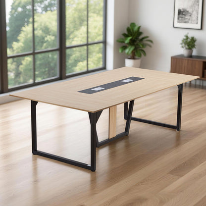 VEVOR Conference Table, 8 ft Office Meeting Table for 10 Person, Modern Rectangle Seminar Desk with Metal Legs, Large Meeting Desk Ideal for Office, Boardroom, Conference Room, Easy Assembly, Brown - BGHYZJX8FT00MUW5E001V0 - view 9