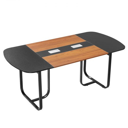 VEVOR Conference Table, 6 ft Oval Office Meeting Table for 6-8 Person, Modern Seminar Desk with Metal Legs, Large Meeting Desk for Office, Boardroom, Conference Room, Easy Assembly, Black & Brown - BGHYZTYX6FT0CCUFW001V0 - view 2