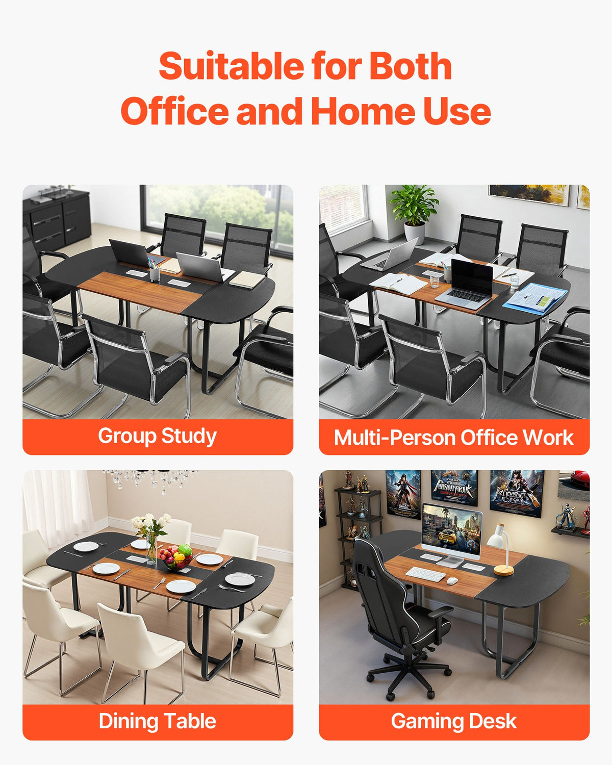 VEVOR Conference Table, 6 ft Oval Office Meeting Table for 6-8 Person, Modern Seminar Desk with Metal Legs, Large Meeting Desk for Office, Boardroom, Conference Room, Easy Assembly, Black & Brown - BGHYZTYX6FT0CCUFW001V0 - view 7