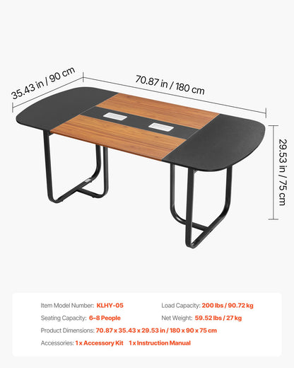 VEVOR Conference Table, 6 ft Oval Office Meeting Table for 6-8 Person, Modern Seminar Desk with Metal Legs, Large Meeting Desk for Office, Boardroom, Conference Room, Easy Assembly, Black & Brown - BGHYZTYX6FT0CCUFW001V0 - view 8