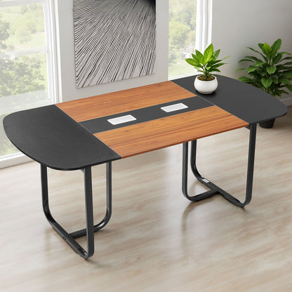 VEVOR Conference Table, 6 ft Oval Office Meeting Table for 6-8 Person, Modern Seminar Desk with Metal Legs, Large Meeting Desk for Office, Boardroom, Conference Room, Easy Assembly, Black & Brown - BGHYZTYX6FT0CCUFW001V0 - view 9