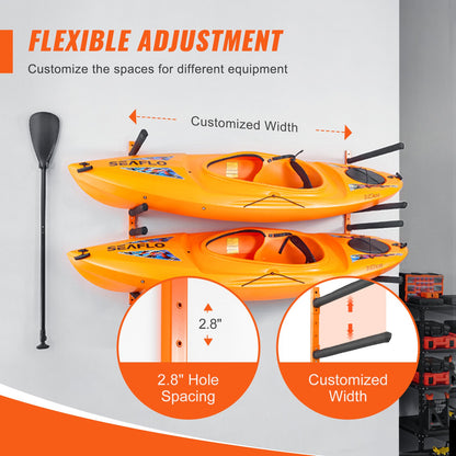 VEVOR Wall Kayak Storage Rack, 4-Capacity Wall Mounted Kayak Holders for Kayak Canoe Paddle Board, Kayak Storage Hooks with Adjustable Padded Arms, 400 LBS Load Kayak Hanger for Indoor Outdoor Garage - BGS4G0000000MMS6PV0 - view 4