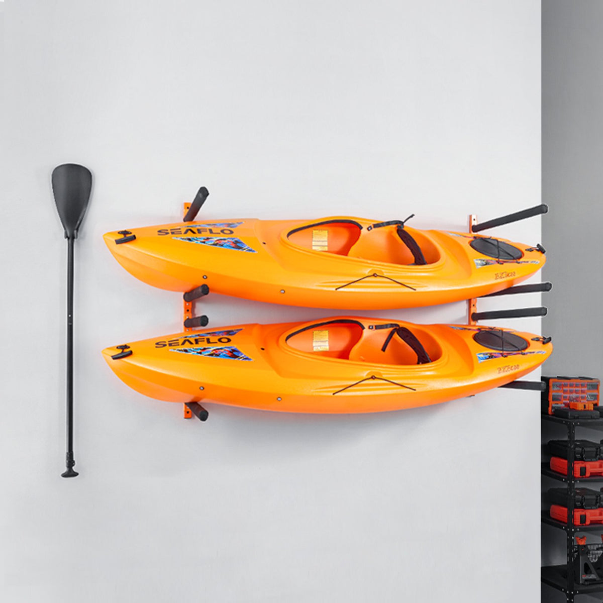 VEVOR Wall Kayak Storage Rack, 4-Capacity Wall Mounted Kayak Holders for Kayak Canoe Paddle Board, Kayak Storage Hooks with Adjustable Padded Arms, 400 LBS Load Kayak Hanger for Indoor Outdoor Garage - BGS4G0000000MMS6PV0 - view 9