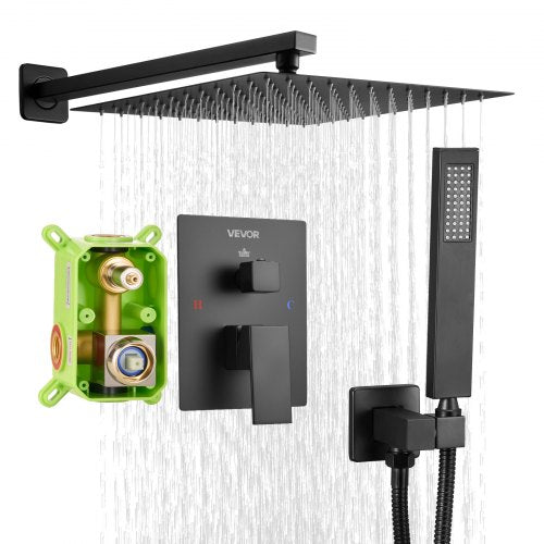 VEVOR Shower Faucet Set, Rainfall Bathroom Shower System with 12-Inch Square Rain Shower Head and Handheld Spray, Wall Mounted Bath Fixtures with Brass Valve and Trim Kit, Matte Black - BGSAZDPHSZHB0RXH9001V0 - view 2