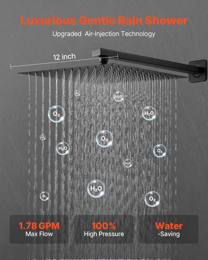 VEVOR Shower Faucet Set, Rainfall Bathroom Shower System with 12-Inch Square Rain Shower Head and Handheld Spray, Wall Mounted Bath Fixtures with Brass Valve and Trim Kit, Matte Black - BGSAZDPHSZHB0RXH9001V0 - view 3