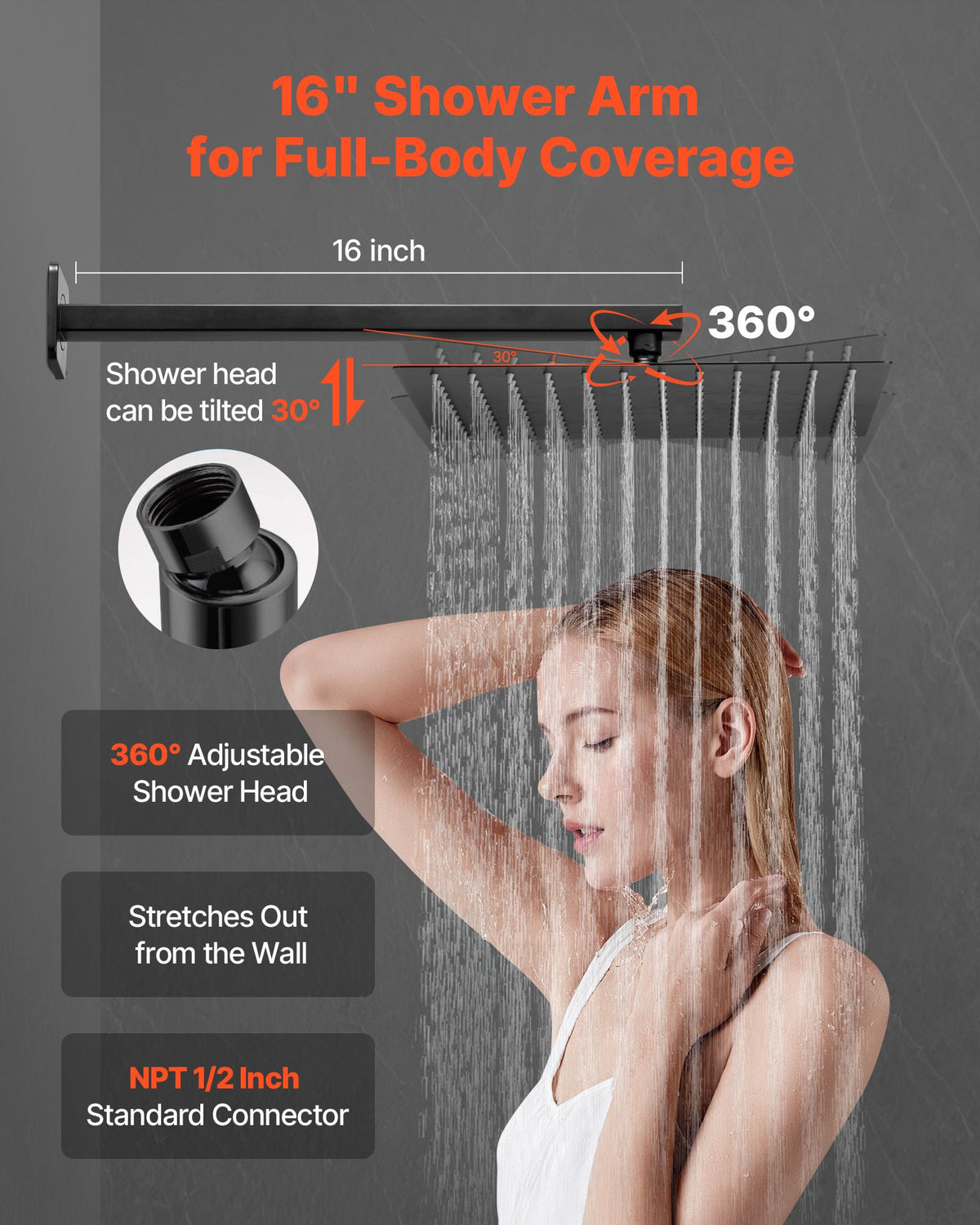 VEVOR Shower Faucet Set, Rainfall Bathroom Shower System with 12-Inch Square Rain Shower Head and Handheld Spray, Wall Mounted Bath Fixtures with Brass Valve and Trim Kit, Matte Black - BGSAZDPHSZHB0RXH9001V0 - view 5