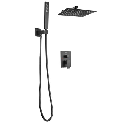 VEVOR Shower Faucet Set, Rainfall Bathroom Shower System with 12-Inch Square Rain Shower Head and Handheld Spray, Wall Mounted Bath Fixtures with Brass Valve and Trim Kit, Matte Black - BGSAZDPHSZHB0RXH9001V0 - view 10