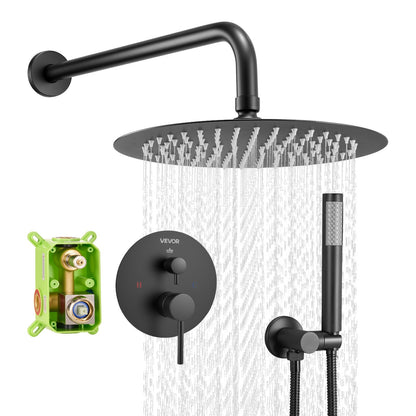 VEVOR Shower Faucet Set, Rainfall Bathroom Shower System with 10-Inch Round Rain Shower Head and Handheld Spray, Wall Mounted Bath Fixtures with Brass Valve and Trim Kit, Matte Black - BGSAZDPHSZHB7V4RI001V0 - view 1