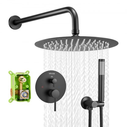VEVOR Shower Faucet Set, Rainfall Bathroom Shower System with 10-Inch Round Rain Shower Head and Handheld Spray, Wall Mounted Bath Fixtures with Brass Valve and Trim Kit, Matte Black - BGSAZDPHSZHB7V4RI001V0 - view 2