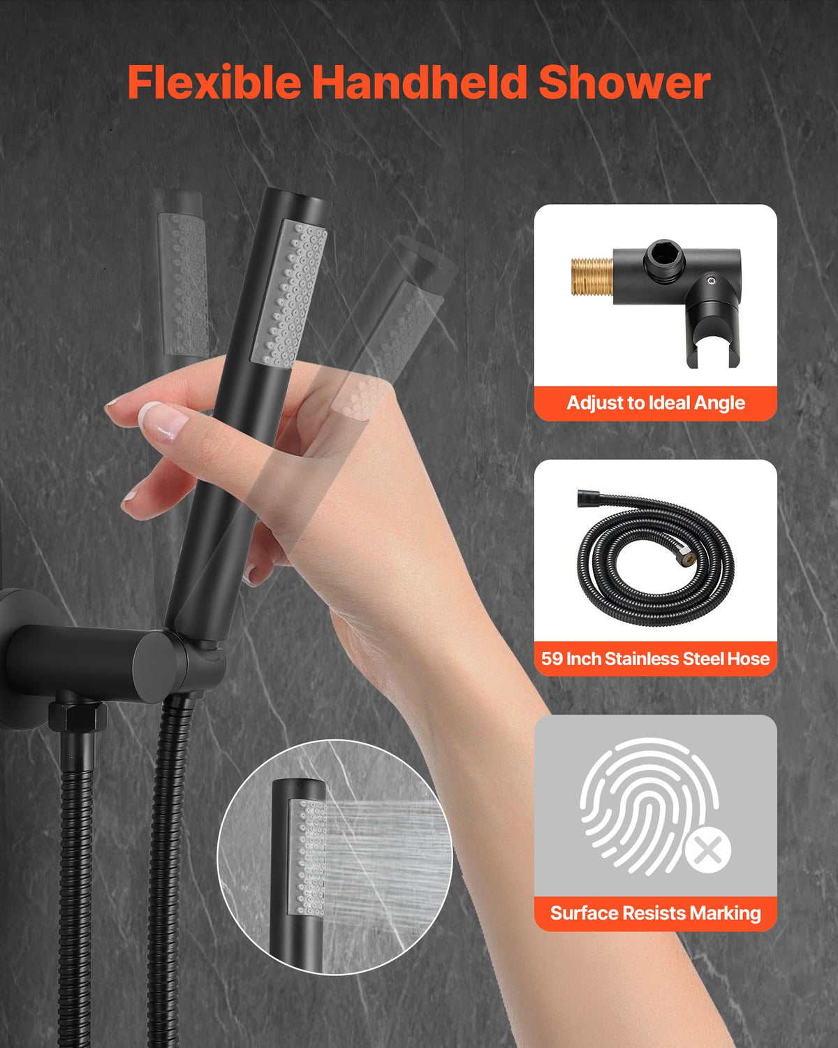 VEVOR Shower Faucet Set, Rainfall Bathroom Shower System with 10-Inch Round Rain Shower Head and Handheld Spray, Wall Mounted Bath Fixtures with Brass Valve and Trim Kit, Matte Black - BGSAZDPHSZHB7V4RI001V0 - view 4