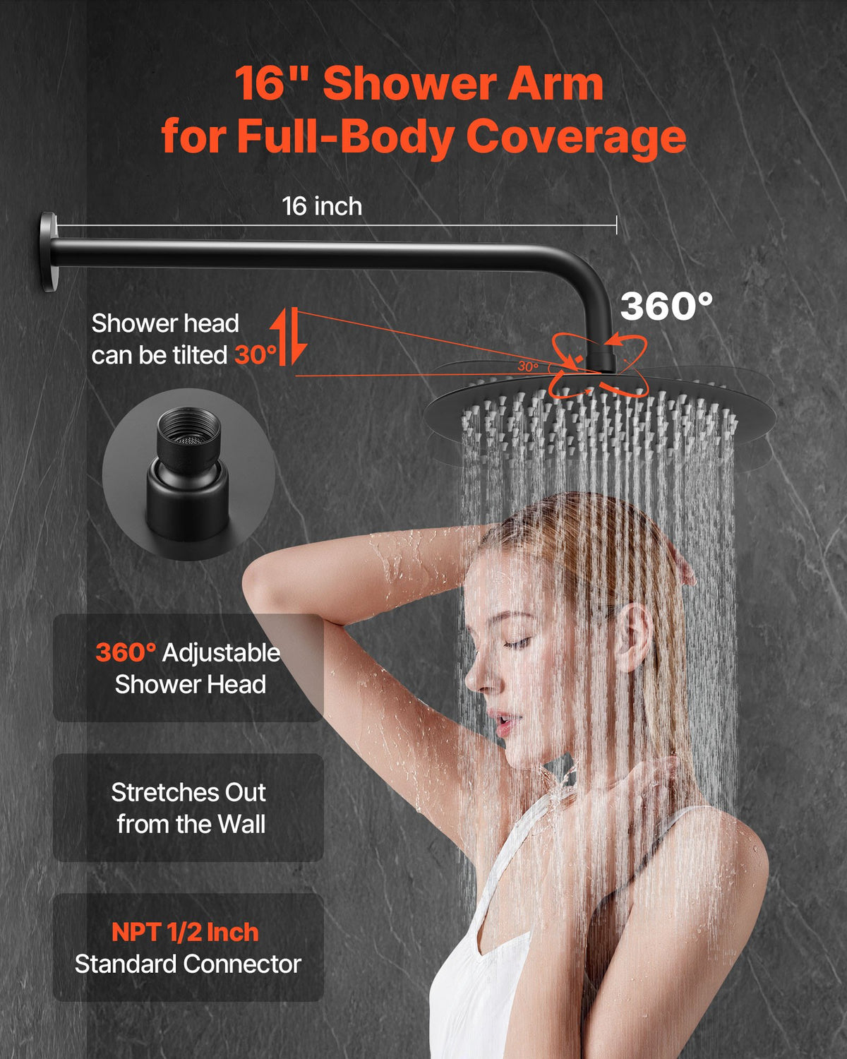 VEVOR Shower Faucet Set, Rainfall Bathroom Shower System with 10-Inch Round Rain Shower Head and Handheld Spray, Wall Mounted Bath Fixtures with Brass Valve and Trim Kit, Matte Black - BGSAZDPHSZHB7V4RI001V0 - view 5