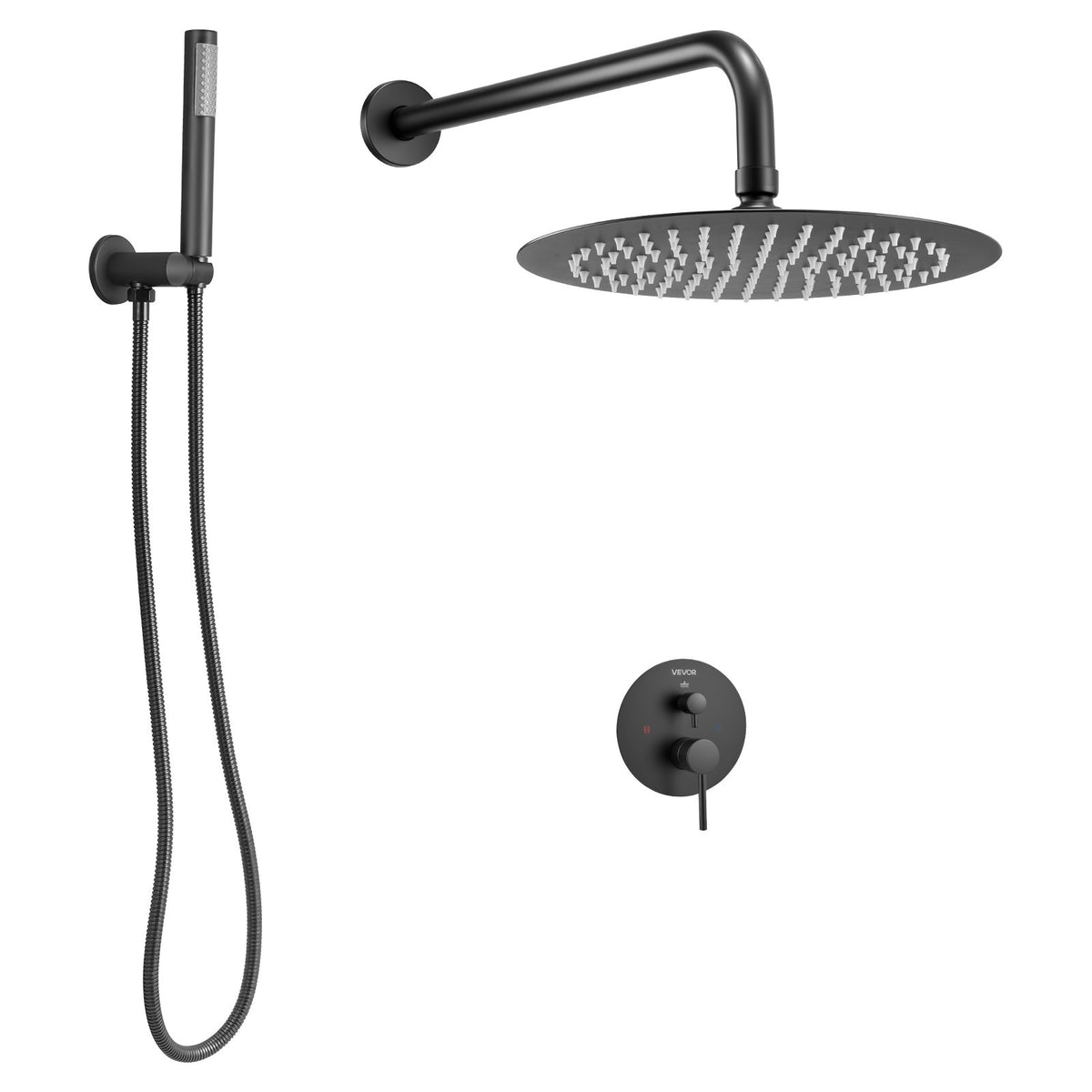 VEVOR Shower Faucet Set, Rainfall Bathroom Shower System with 10-Inch Round Rain Shower Head and Handheld Spray, Wall Mounted Bath Fixtures with Brass Valve and Trim Kit, Matte Black - BGSAZDPHSZHB7V4RI001V0 - view 10