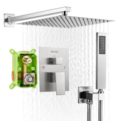 VEVOR Shower Faucet Set, Rainfall Bathroom Shower System with 12-Inch Square Rain Shower Head and Handheld Spray, Wall Mounted Bath Fixtures with Brass Valve and Trim Kit, Brushed Nickel - BGSAZDPHSZHB9XXN9001V0 - view 2