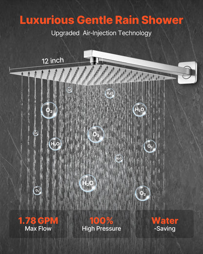 VEVOR Shower Faucet Set, Rainfall Bathroom Shower System with 12-Inch Square Rain Shower Head and Handheld Spray, Wall Mounted Bath Fixtures with Brass Valve and Trim Kit, Brushed Nickel - BGSAZDPHSZHB9XXN9001V0 - view 3