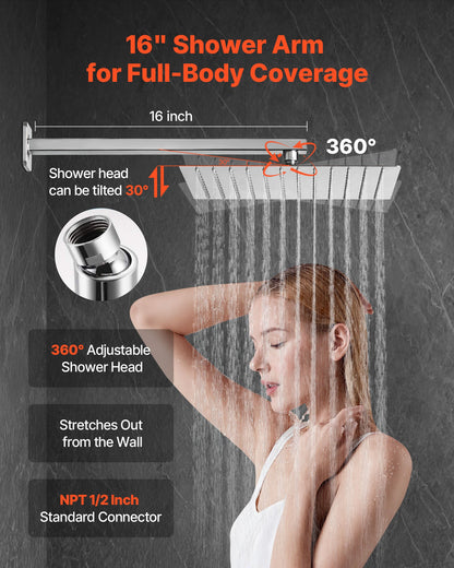 VEVOR Shower Faucet Set, Rainfall Bathroom Shower System with 12-Inch Square Rain Shower Head and Handheld Spray, Wall Mounted Bath Fixtures with Brass Valve and Trim Kit, Brushed Nickel - BGSAZDPHSZHB9XXN9001V0 - view 5