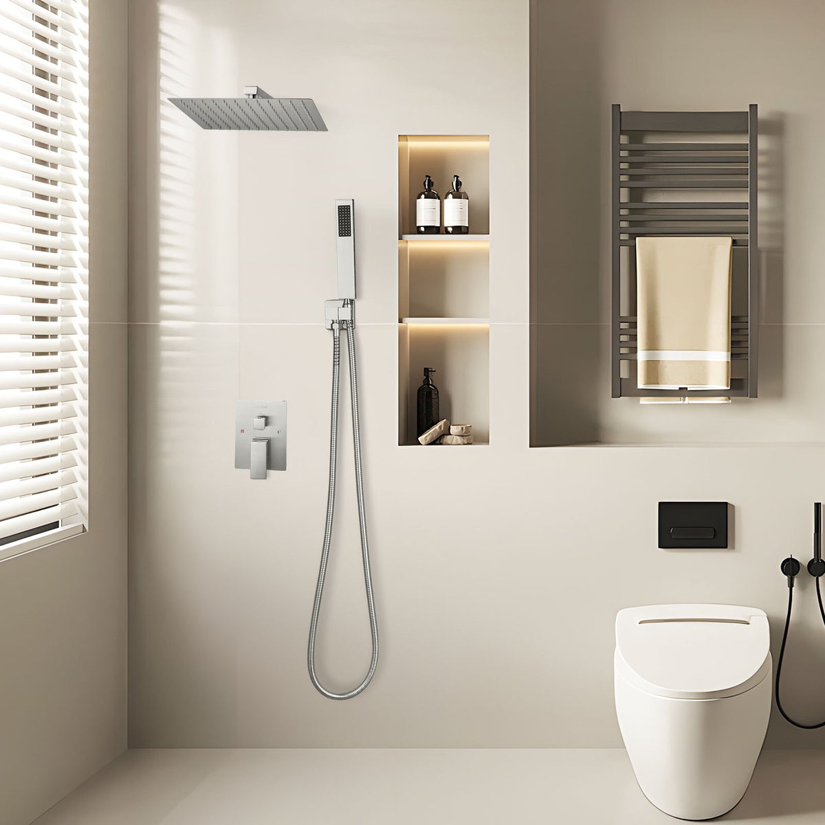 VEVOR Shower Faucet Set, Rainfall Bathroom Shower System with 12-Inch Square Rain Shower Head and Handheld Spray, Wall Mounted Bath Fixtures with Brass Valve and Trim Kit, Brushed Nickel - BGSAZDPHSZHB9XXN9001V0 - view 9