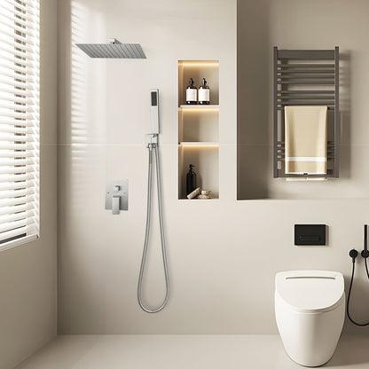 VEVOR Shower Faucet Set, Rainfall Bathroom Shower System with 12-Inch Square Rain Shower Head and Handheld Spray, Wall Mounted Bath Fixtures with Brass Valve and Trim Kit, Brushed Nickel - BGSAZDPHSZHB9XXN9001V0 - view 9
