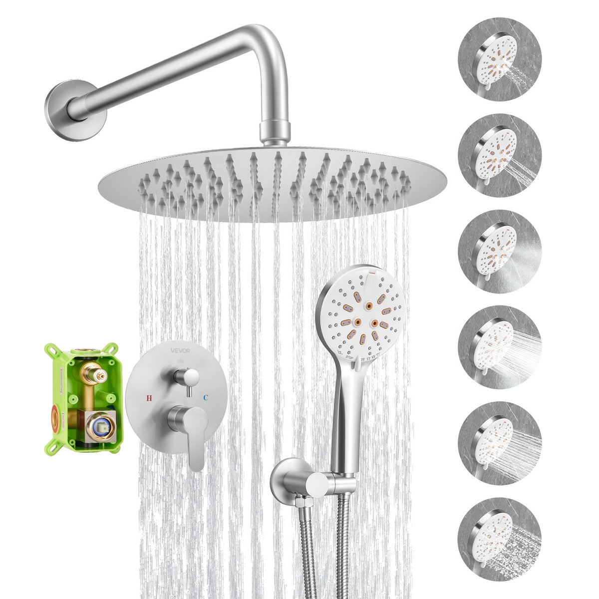 VEVOR Shower Faucet Set, Rainfall Bathroom Shower System with 10-Inch Round Rain Shower Head and Handheld Spray, Wall Mounted Bath Fixtures with Brass Valve and Trim Kit, Brushed Nickel - BGSAZDPHSZHBWIFSD001V0 - view 1