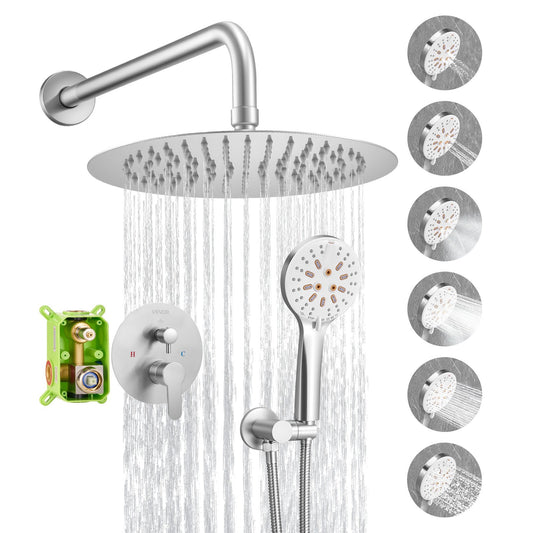 VEVOR Shower Faucet Set, Rainfall Bathroom Shower System with 10-Inch Round Rain Shower Head and Handheld Spray