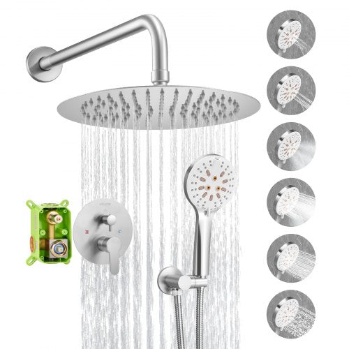 VEVOR Shower Faucet Set, Rainfall Bathroom Shower System with 10-Inch Round Rain Shower Head and Handheld Spray, Wall Mounted Bath Fixtures with Brass Valve and Trim Kit, Brushed Nickel - BGSAZDPHSZHBWIFSD001V0 - view 2