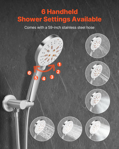 VEVOR Shower Faucet Set, Rainfall Bathroom Shower System with 10-Inch Round Rain Shower Head and Handheld Spray, Wall Mounted Bath Fixtures with Brass Valve and Trim Kit, Brushed Nickel - BGSAZDPHSZHBWIFSD001V0 - view 4
