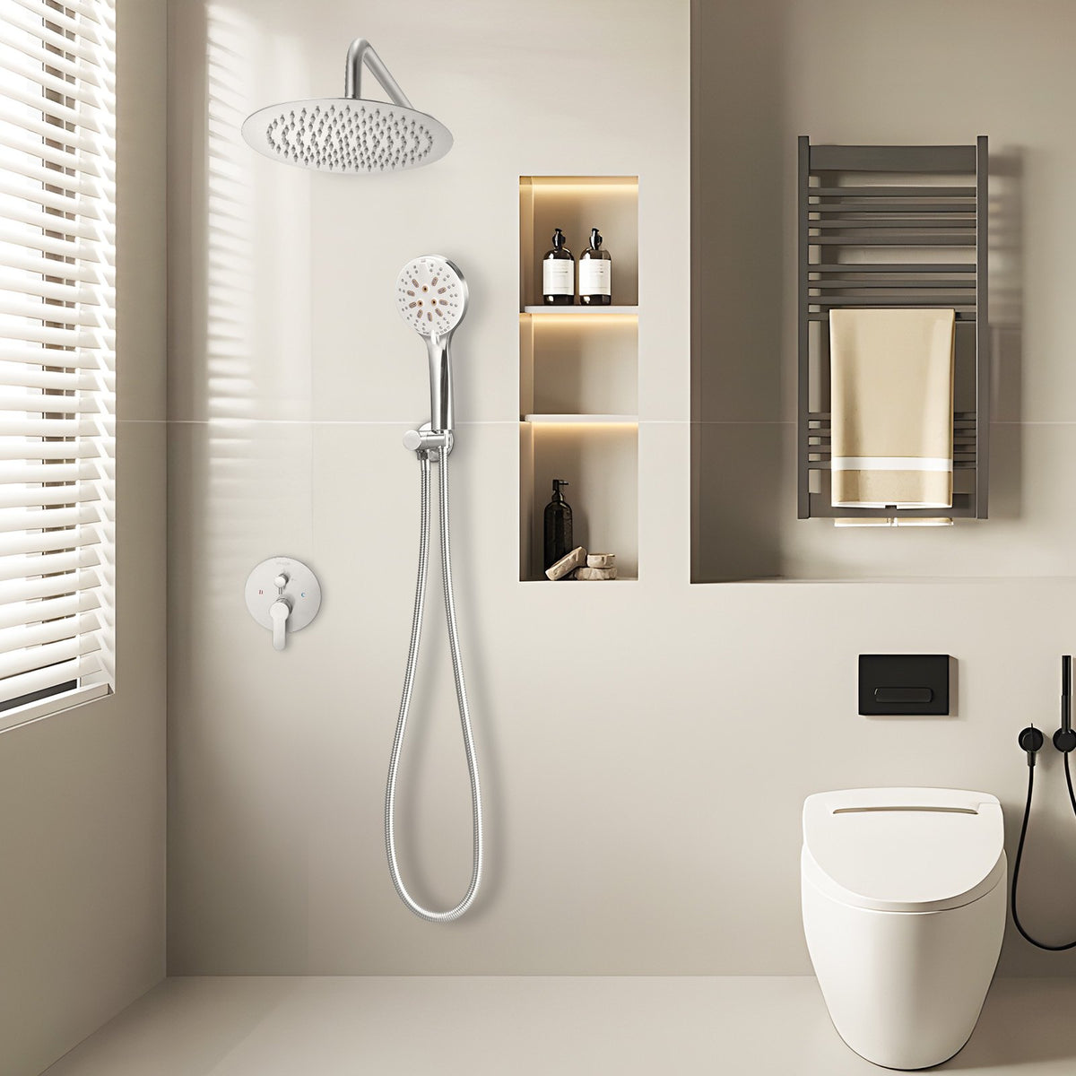 VEVOR Shower Faucet Set, Rainfall Bathroom Shower System with 10-Inch Round Rain Shower Head and Handheld Spray, Wall Mounted Bath Fixtures with Brass Valve and Trim Kit, Brushed Nickel - BGSAZDPHSZHBWIFSD001V0 - view 9