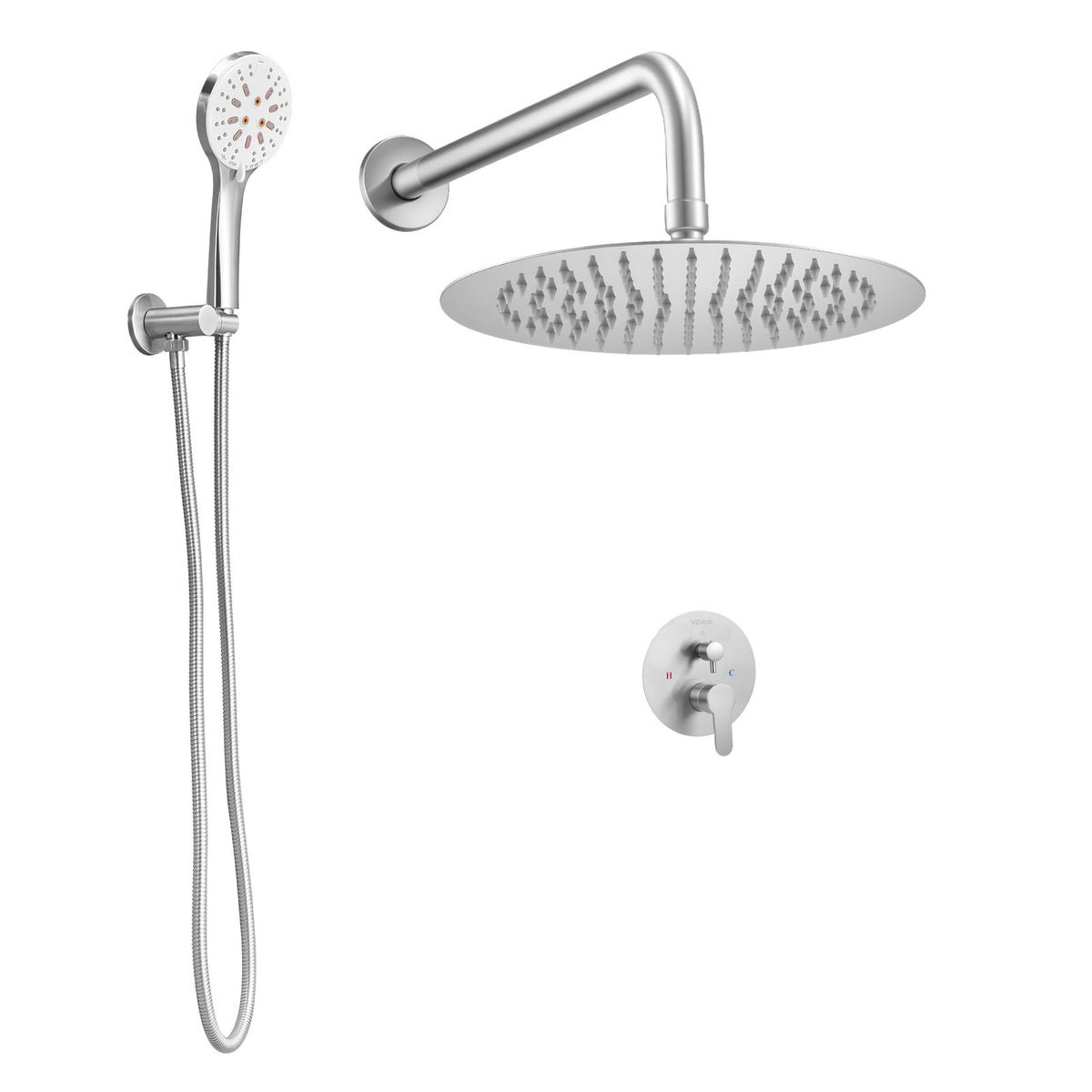 VEVOR Shower Faucet Set, Rainfall Bathroom Shower System with 10-Inch Round Rain Shower Head and Handheld Spray, Wall Mounted Bath Fixtures with Brass Valve and Trim Kit, Brushed Nickel - BGSAZDPHSZHBWIFSD001V0 - view 10