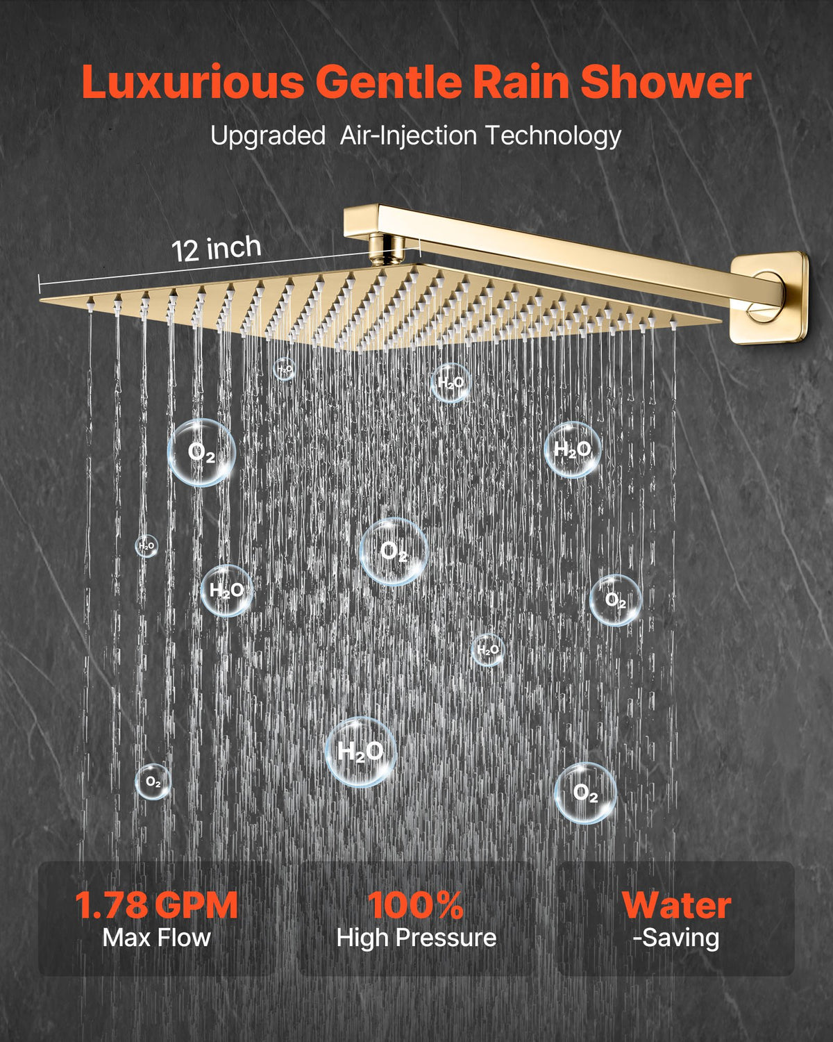 VEVOR Shower Faucet Set, Rainfall Bathroom Shower System with 12-Inch Square Rain Shower Head and Handheld Spray, Wall Mounted Bath Fixtures with Brass Valve and Trim Kit, Brushed Gold - BGSAZDPHSZHLC0A0B001V0 - view 3