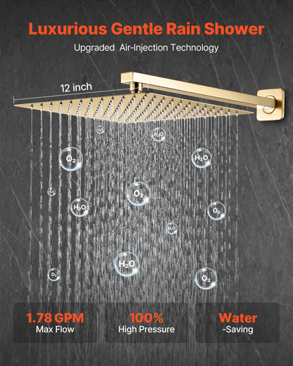 VEVOR Shower Faucet Set, Rainfall Bathroom Shower System with 12-Inch Square Rain Shower Head and Handheld Spray, Wall Mounted Bath Fixtures with Brass Valve and Trim Kit, Brushed Gold - BGSAZDPHSZHLC0A0B001V0 - view 3