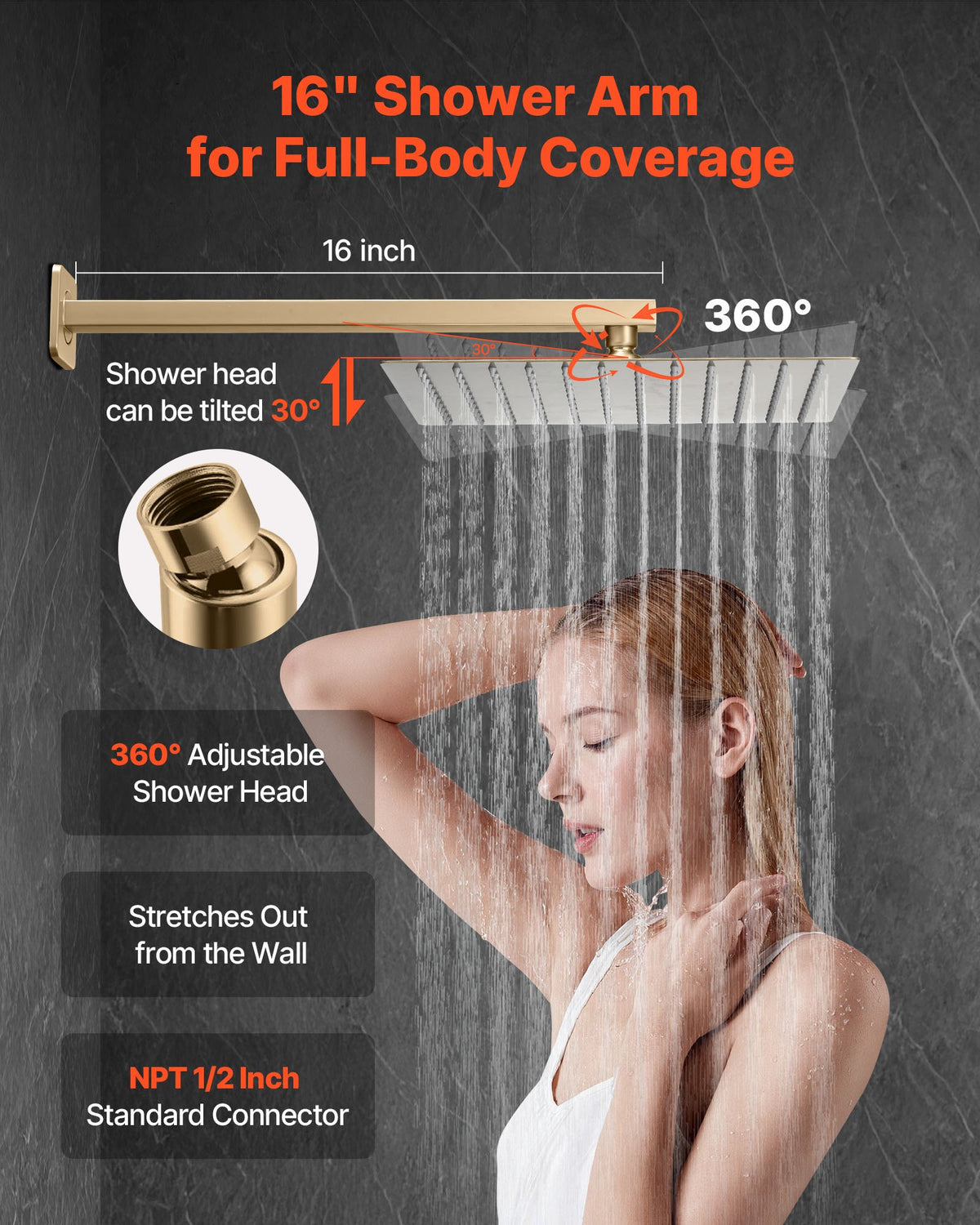 VEVOR Shower Faucet Set, Rainfall Bathroom Shower System with 12-Inch Square Rain Shower Head and Handheld Spray, Wall Mounted Bath Fixtures with Brass Valve and Trim Kit, Brushed Gold - BGSAZDPHSZHLC0A0B001V0 - view 5