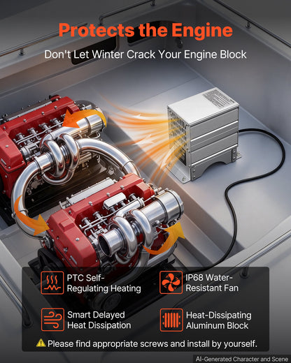 VEVOR Boat Engine Compartment Heater, 400W Bilge Heater Fit Boats Up to 24FT, with Self-Regulating PTC Element & Automatic Thermostat, IP68 Waterproof Fan