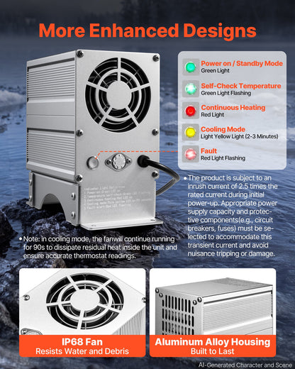 VEVOR Boat Engine Compartment Heater, 400W Bilge Heater Fit Boats Up to 24FT, with Self-Regulating PTC Element & Automatic Thermostat, IP68 Waterproof Fan