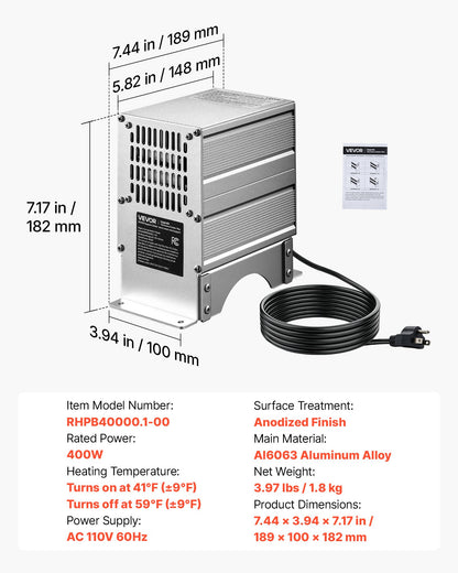 VEVOR Boat Engine Compartment Heater, 400W Bilge Heater Fit Boats Up to 24FT, with Self-Regulating PTC Element & Automatic Thermostat, IP68 Waterproof Fan