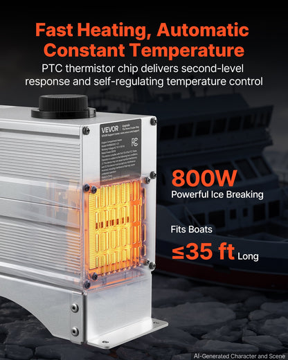VEVOR Boat Engine Compartment Heater, 800W Bilge Heater Fit Boats Up to 35FT, Self-Regulating PTC Element & 32-104°F Adjustable Thermostat, IP68 Waterproof Fan, Winter Freeze Protection for Boats RVs - BGSFDJCJRQ808EQQF001V1 - view 3