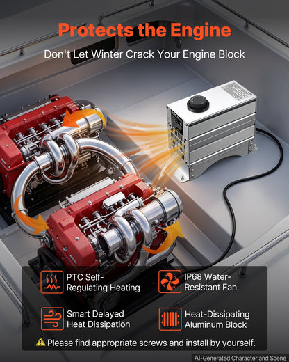 VEVOR Boat Engine Compartment Heater, 800W Bilge Heater Fit Boats Up to 35FT, Self-Regulating PTC Element & 32-104°F Adjustable Thermostat, IP68 Waterproof Fan, Winter Freeze Protection for Boats RVs - BGSFDJCJRQ808EQQF001V1 - view 5