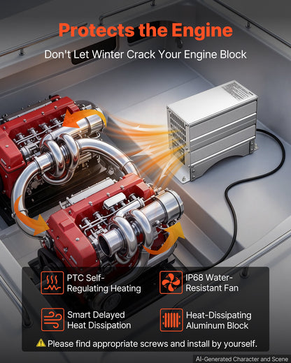 VEVOR Boat Engine Compartment Heater, 800W Bilge Heater Fit Boats Up to 35FT, with Self-Regulating PTC Element & Automatic Thermostat, IP68 Waterproof Fan