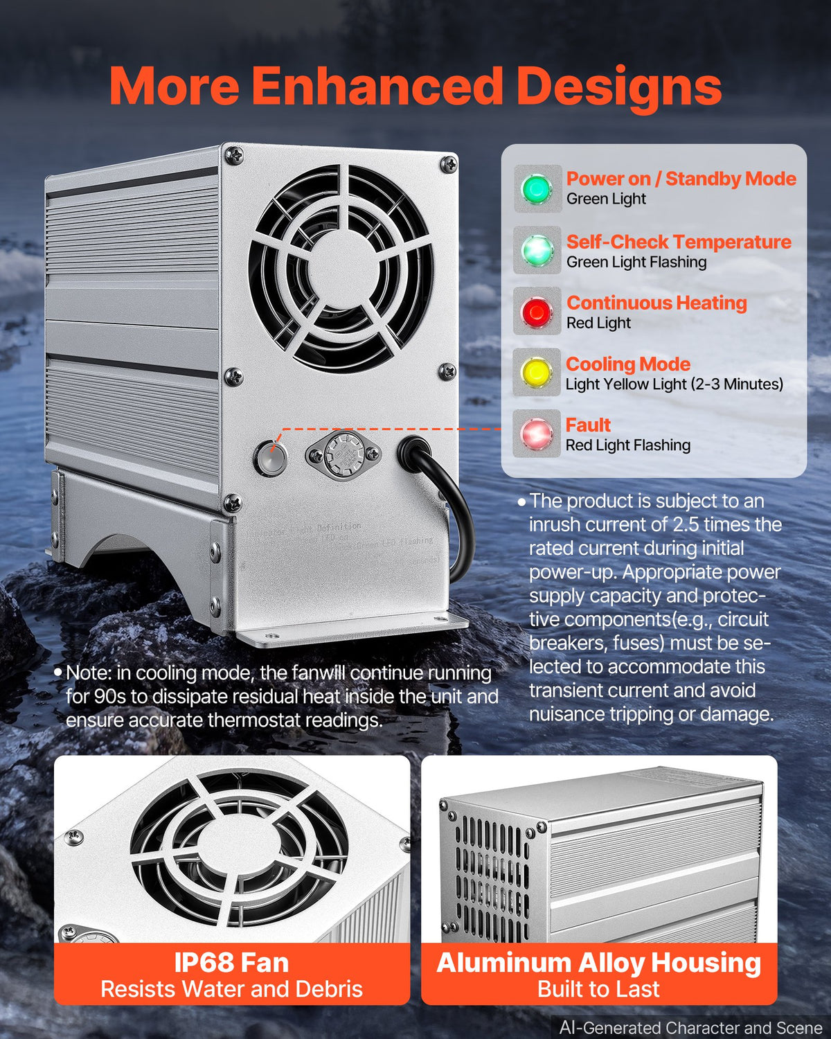 VEVOR Boat Engine Compartment Heater, 800W Bilge Heater Fit Boats Up to 35FT, with Self-Regulating PTC Element & Automatic Thermostat, IP68 Waterproof Fan