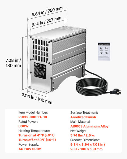 VEVOR Boat Engine Compartment Heater, 800W Bilge Heater Fit Boats Up to 35FT, with Self-Regulating PTC Element & Automatic Thermostat, IP68 Waterproof Fan