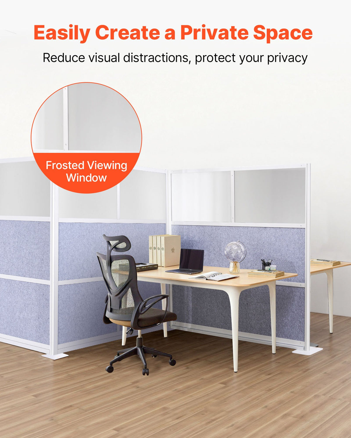VEVOR Office Divider Privacy Partition, 1-Pack, 70" x 70" Modular Wall Room Divider, PET Workstation Cubicle Partition with Frosted Windows, Freestanding Privacy Panel Wall for Office Library - BGSGDQW70H70EMIF1001V0 - view 3