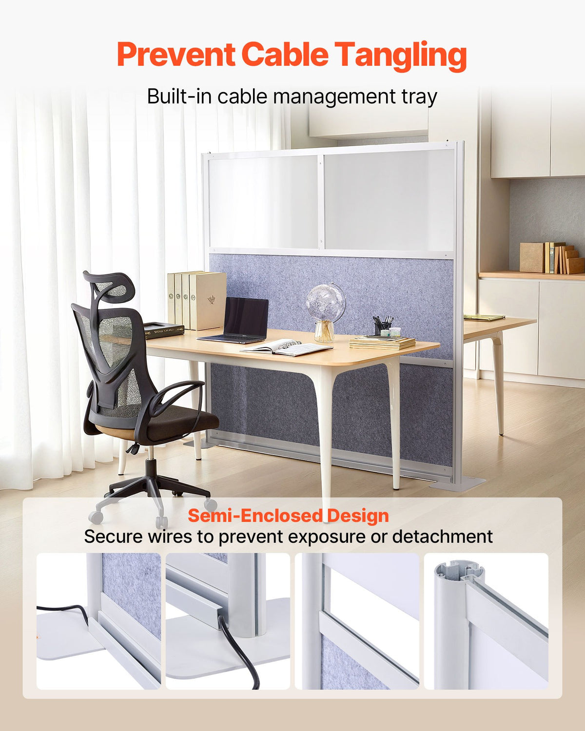 VEVOR Office Divider Privacy Partition, 1-Pack, 70" x 70" Modular Wall Room Divider, PET Workstation Cubicle Partition with Frosted Windows, Freestanding Privacy Panel Wall for Office Library - BGSGDQW70H70EMIF1001V0 - view 4